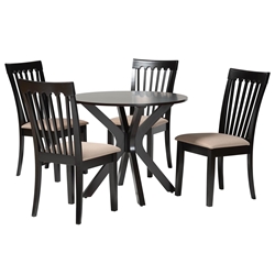 Baxton Studio Lore Modern Sand Fabric and Dark Brown Finished Wood 5-Piece Dining Set